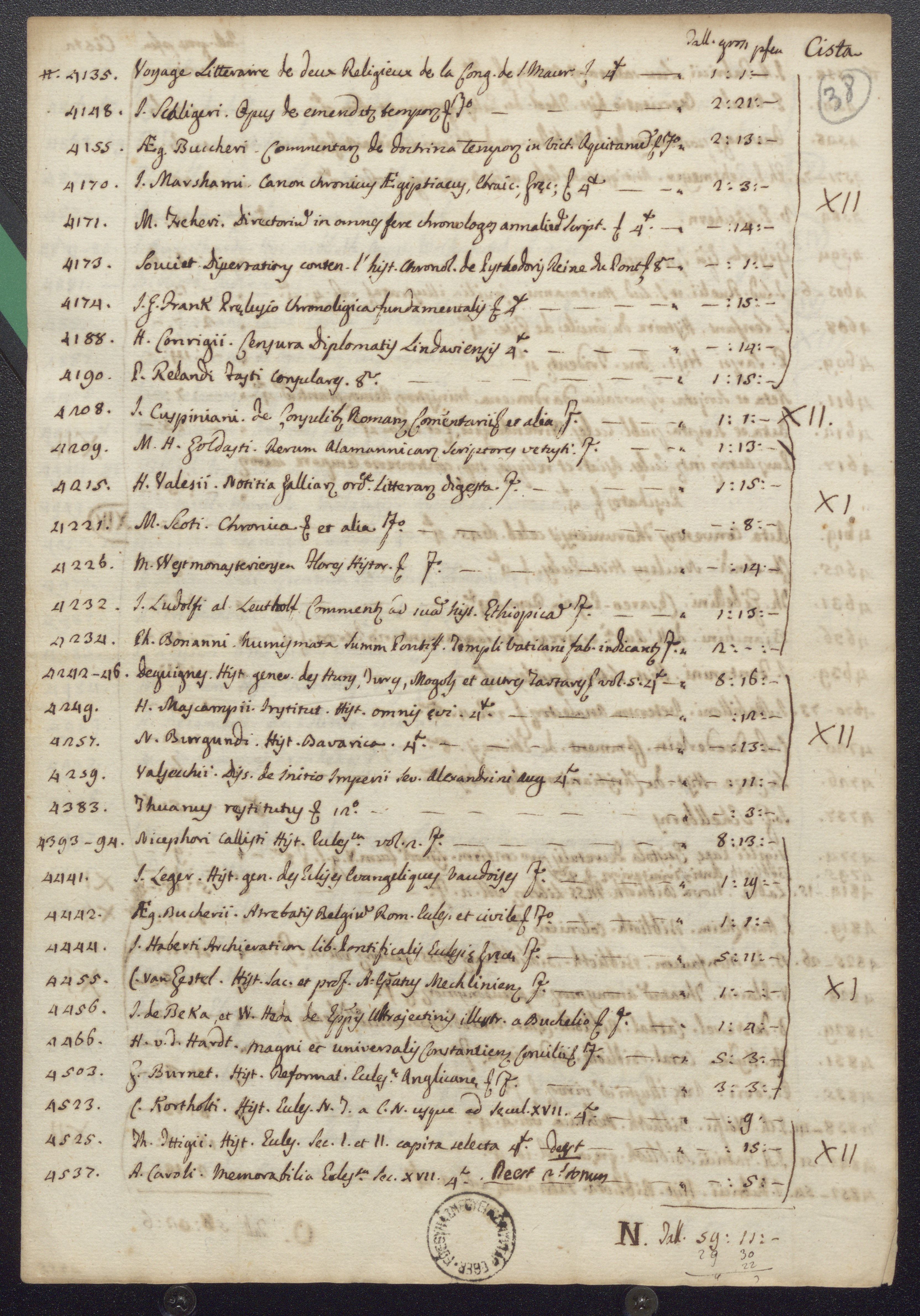 1782 őszén az Ernesti-könyvtárból könyvek jegyzéke. (Dátum nélkül.)