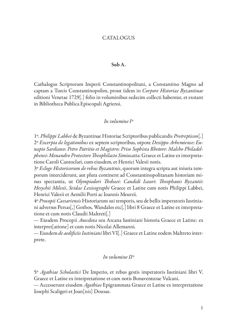 Büky József által Giuseppe Garampi számára 1785. június-júliusában összeállított jegyzéke Corpus Byzantinum Egerben meglévő köteteinek tartalmáról